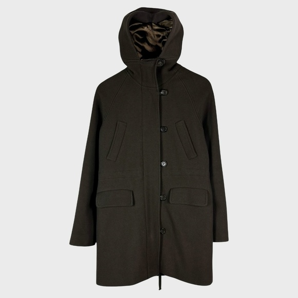 J. Crew Stadium Cloth Dark Olive Hooded Button-Up Coat with Zipper By Nello Gori - Picture 3 of 11